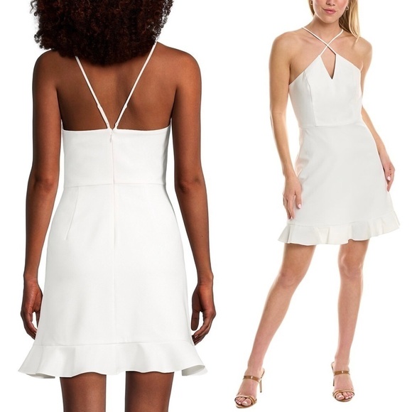 NWT AIDAN MATTOX Ivory Crisscross Halter Neck Sleeveless Ruffle Hem Dress 10 - Picture 2 of 12